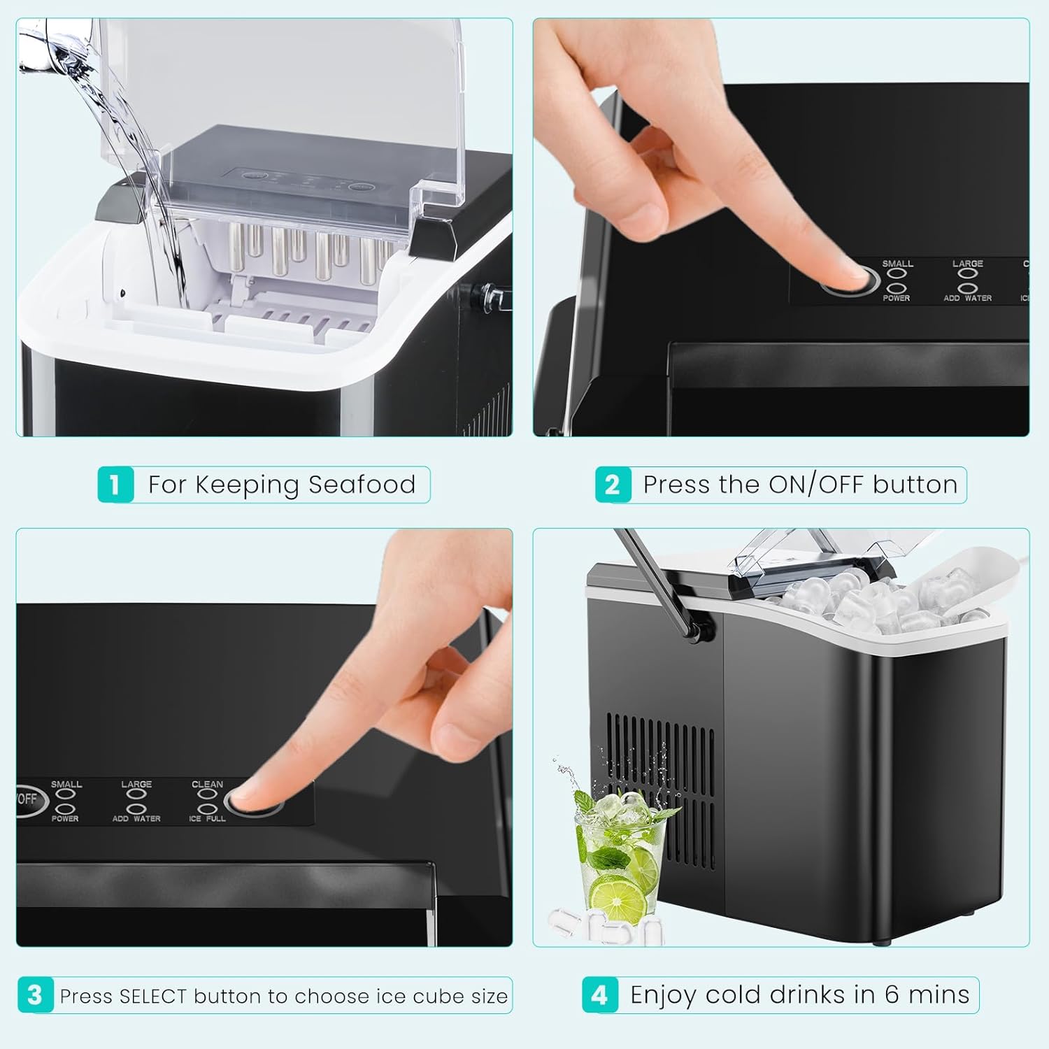 Countertop Ice Maker Portable Ice Machine with Self-Cleaning, 9 Cubes in 6 Mins, 26.5lbs/24Hrs, 2 Sizes of Bullet Ice for Home, Kitchen, or Parties