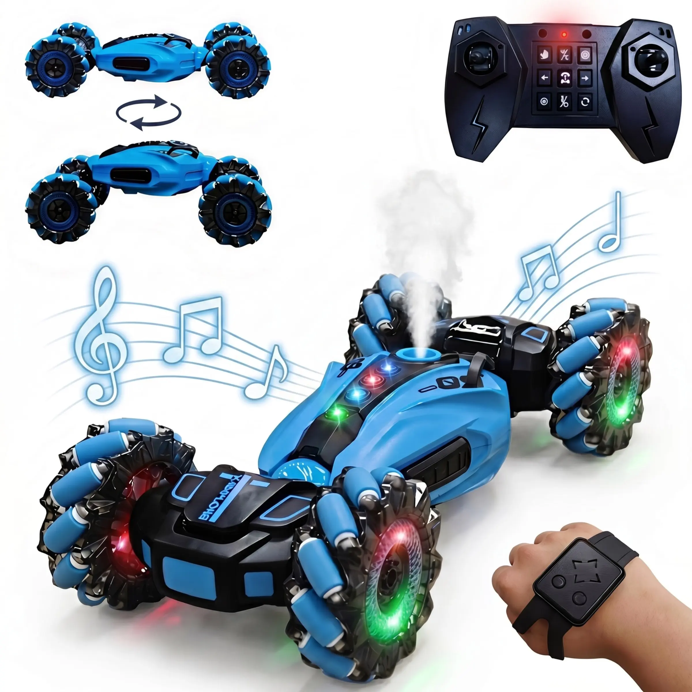 2.4GHz Gesture Sensing RC Controlled Stunt Car, Dual Remote Control, Spray Function, 360° Rotating Drift RC Cars with Lights & Music, Perfect Gift for Birthdays & Christmas