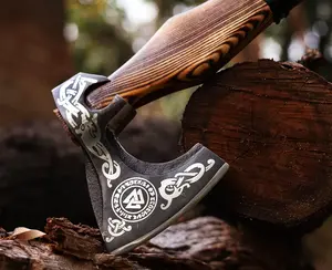 Handmade Viking Axe | Decorative Throwing Tomahawk Camping Tool with Leather Sheath