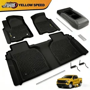 Fit For Chevy Silverado Floor Mats + Armrest Cover Bundle - 2-Piece Interior Set