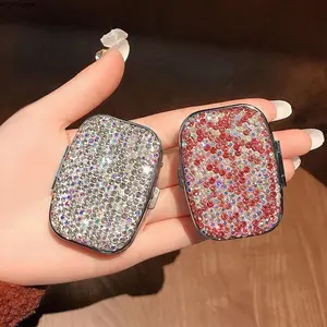 Girly Aesthetic Essentials - Sparkly Rhinestone Sealed Square Pill Organizer, Compartment Pill Box