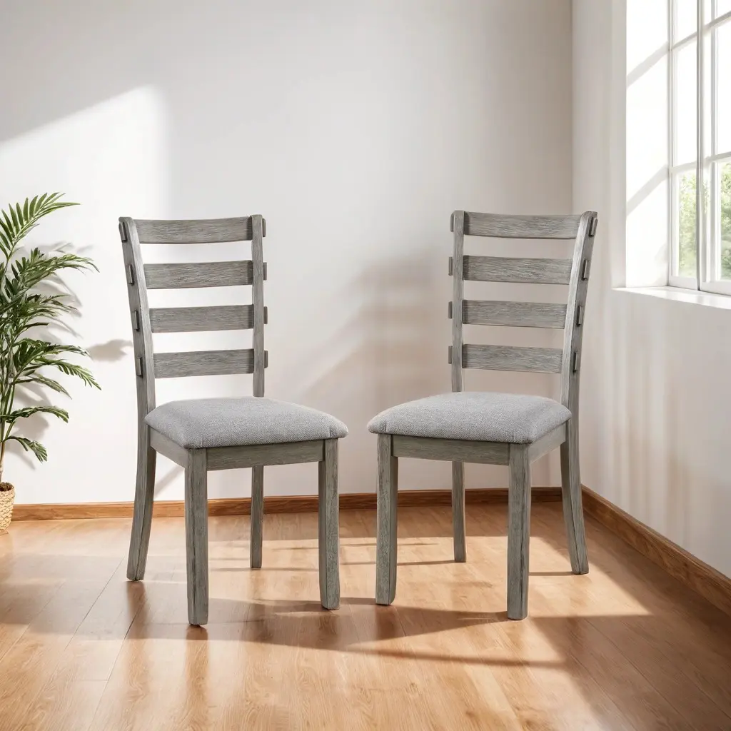 Laquila Rustic Gray Sturdy Wood Dining Room Side Chairs with Classic Ladder-Back Design (2-Pack)