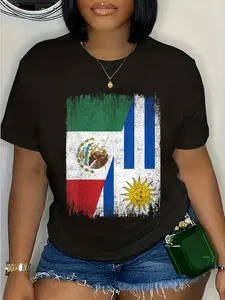 100% Cotton Women’s Roots Tee | Cotton Fabric | Half Mexico Uruguay Flag Pride