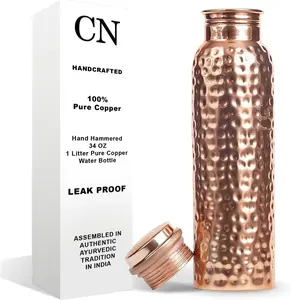 Copper Water Bottle - 34 Oz Ayurvedic Pure Copper Vessel for Drinking, Reusable, Leak-Proof Design, Natural Handcrafted, Drink More Water