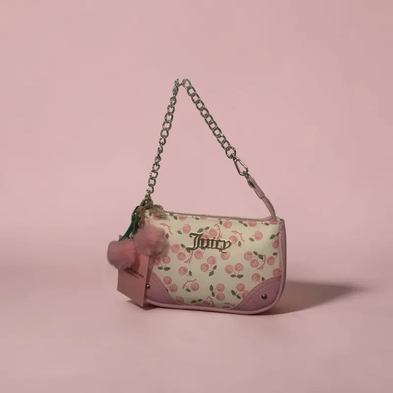Juicy Couture Cherry Print Shoulder Bag Y2K Coquette Purse Pink Chain Strap NWT