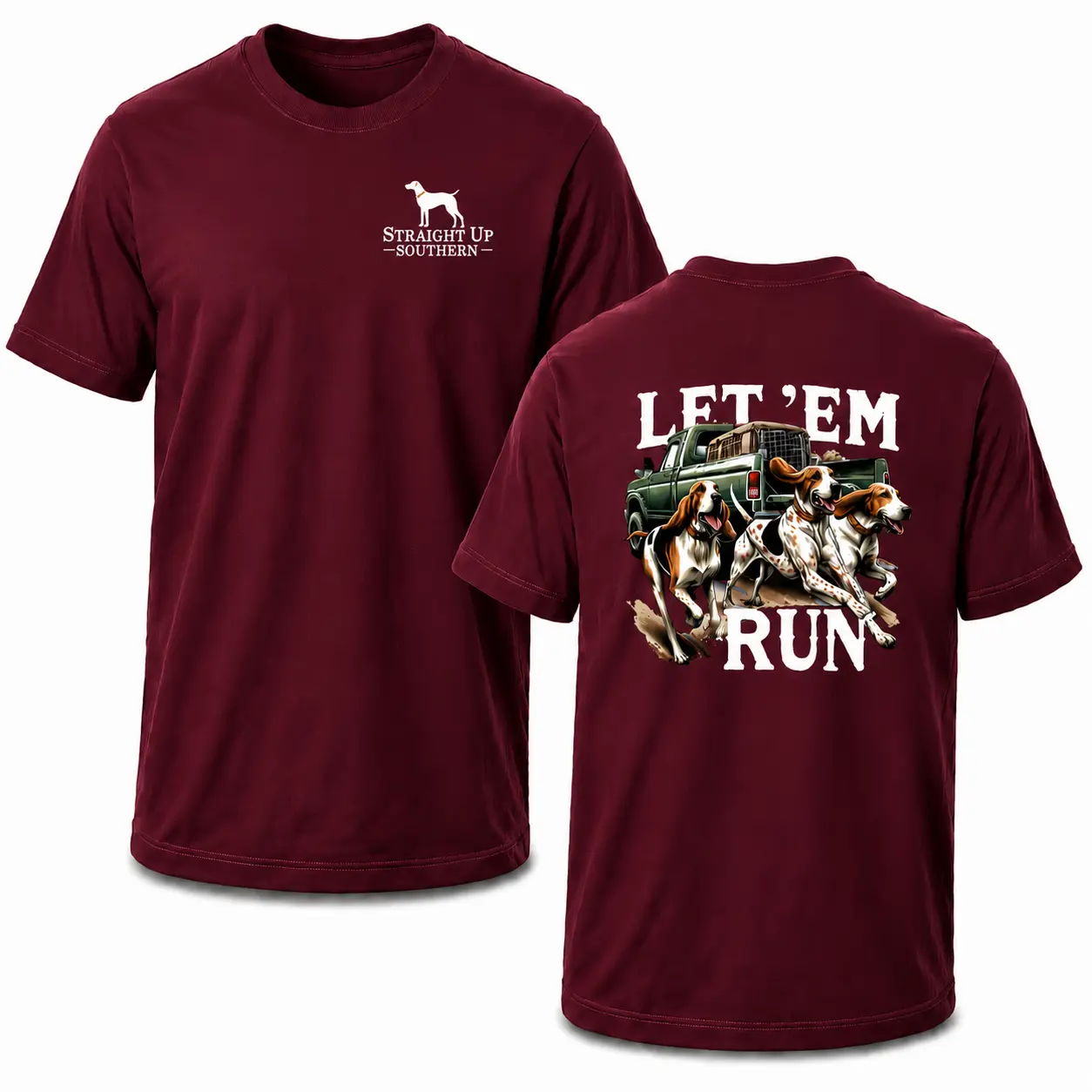 Let 'Em Run Hunting Dog T-Shirt, Southern Outdoor Graphic Tee, Country Lifestyle Shirt, Bird Hunting Dog Lover Gift, Rustic Farm Cotton T-Shirt