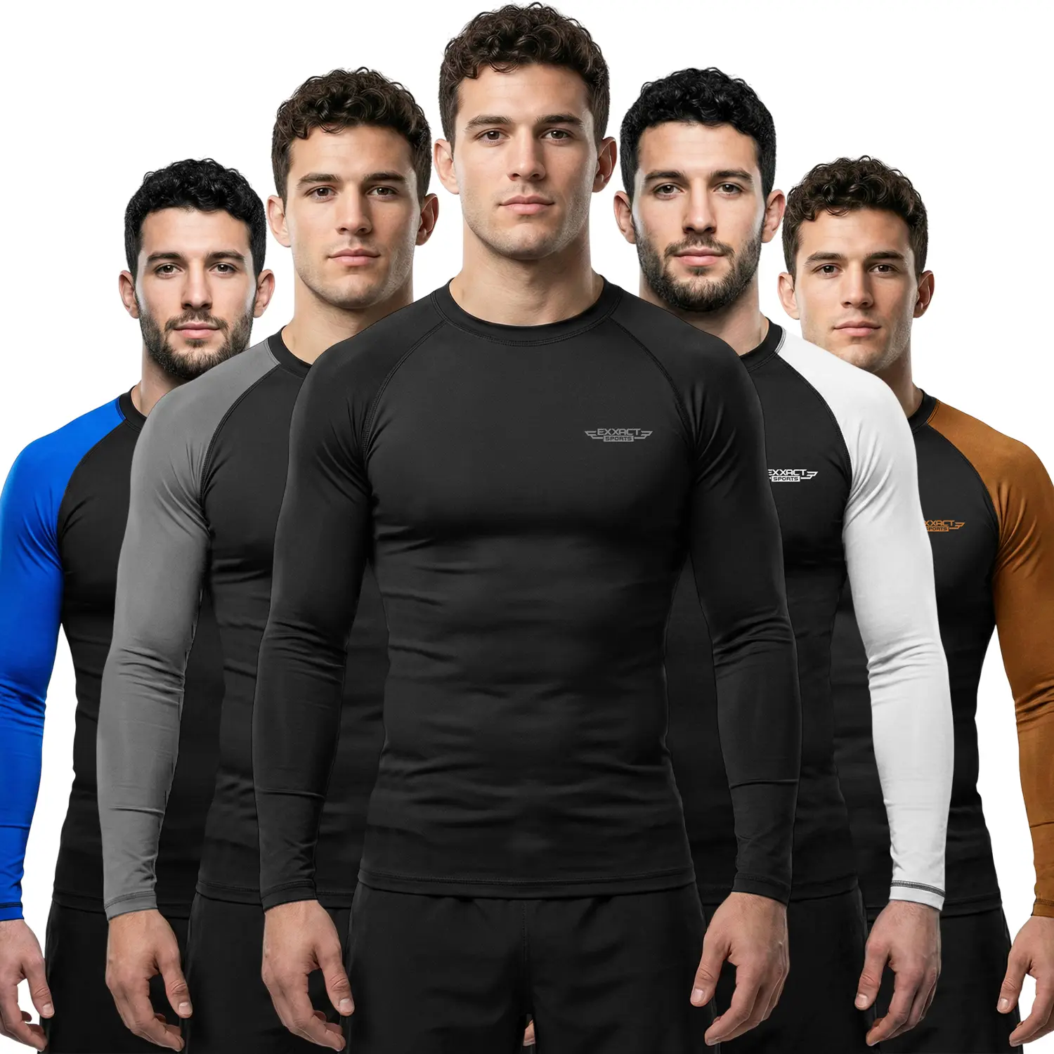 Exxact Sports Men's Long Sleeve Pullover Rash Guard - IBJJF Legal Poly-Spandex Compression Top with 4-Way Stretch, Sublimate Print, Odor-Resist, Lightweight, Smooth, Wrinkle-Resistant, Fitted for BJJ, MMA, Activewear