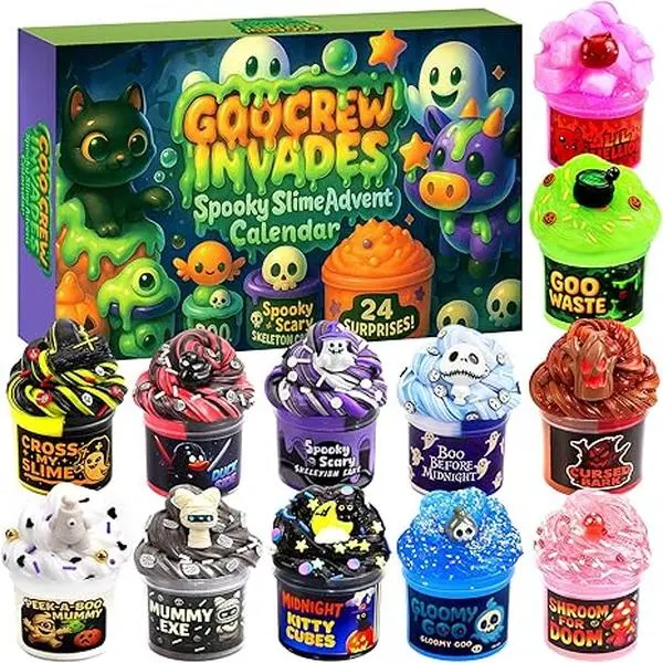 Funewest 2026 Halloween 12-Piece 70-mL Slime Set Countdown Advent Calendar, for Teen Girls | 24-Day Halloween Countdown Set, Adult Stress-Relief Toy, Includes Cute Monster Collectibles, Non-Sticky Soft Slime, Soft Silicone Sensory Toy party favor