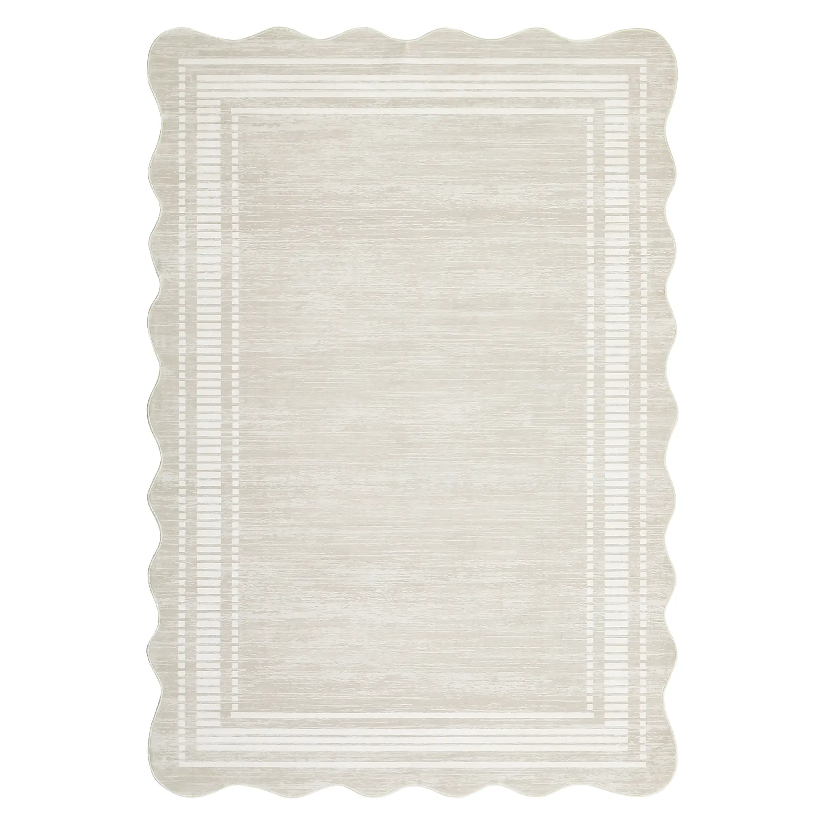 5 x 7 ft Low Pile Beige Polyester Rectangular Geometric Bordered Earth Tone Elegant Household Decorative Rug - High Durability, Stain Resistant, Machine Washable, Ideal for Living Room, Bedroom, Rug Style Enhancement