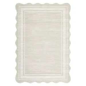 10 x 13 ft Polyester Beige Rectangular Machine Washable Geometric Bordered Living Room Bedroom Dining Room Machine Washable Area Rug