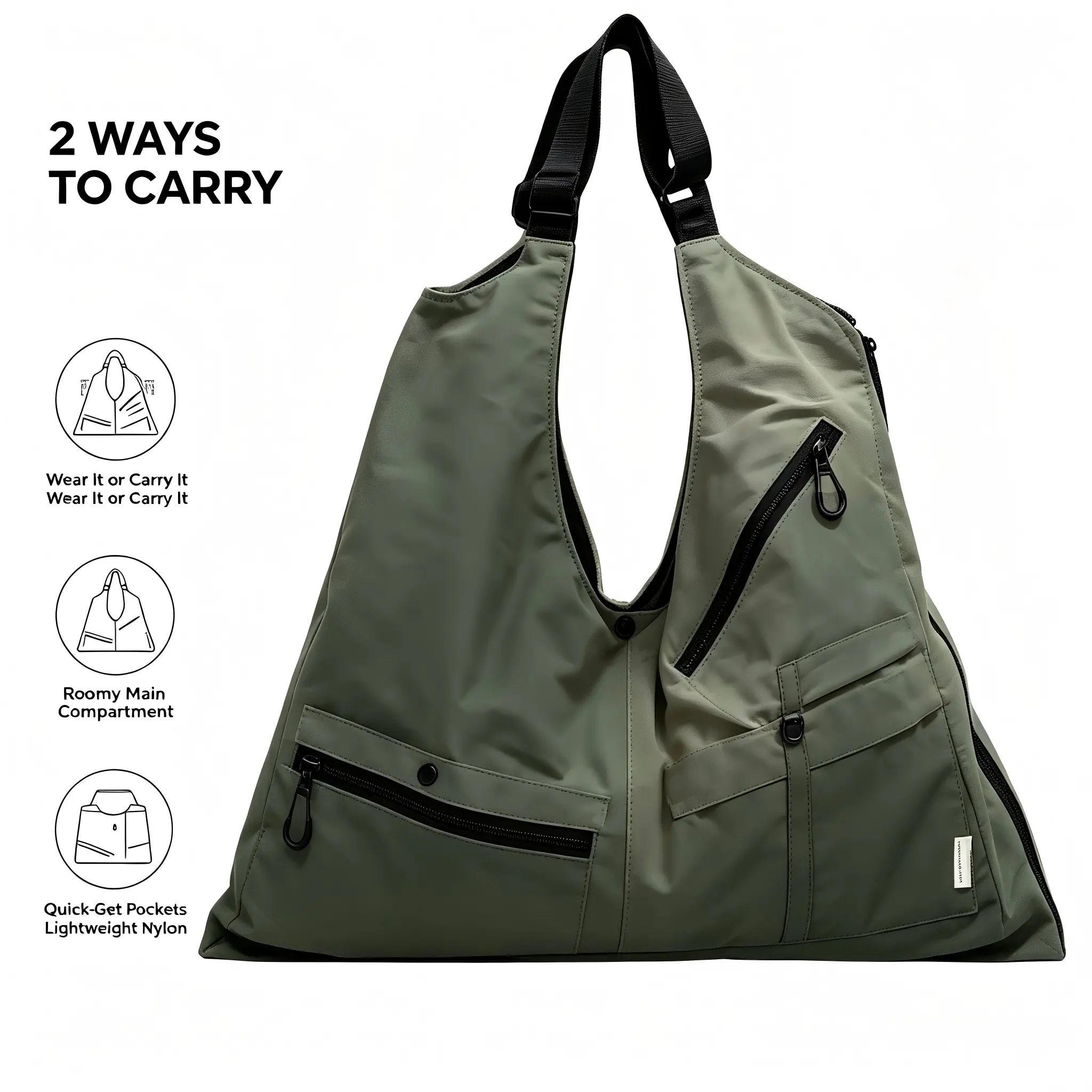 Large Capacity Nylon Shoulder Tote Bag, Adjustable Strap Multi-Pocket Casual Crossbody Hobo Bag, Lightweight Water Resistant Daily Work Travel School Handbag, Multi Color Versatile Oversized Carry Bag for Women Men Daily Commute