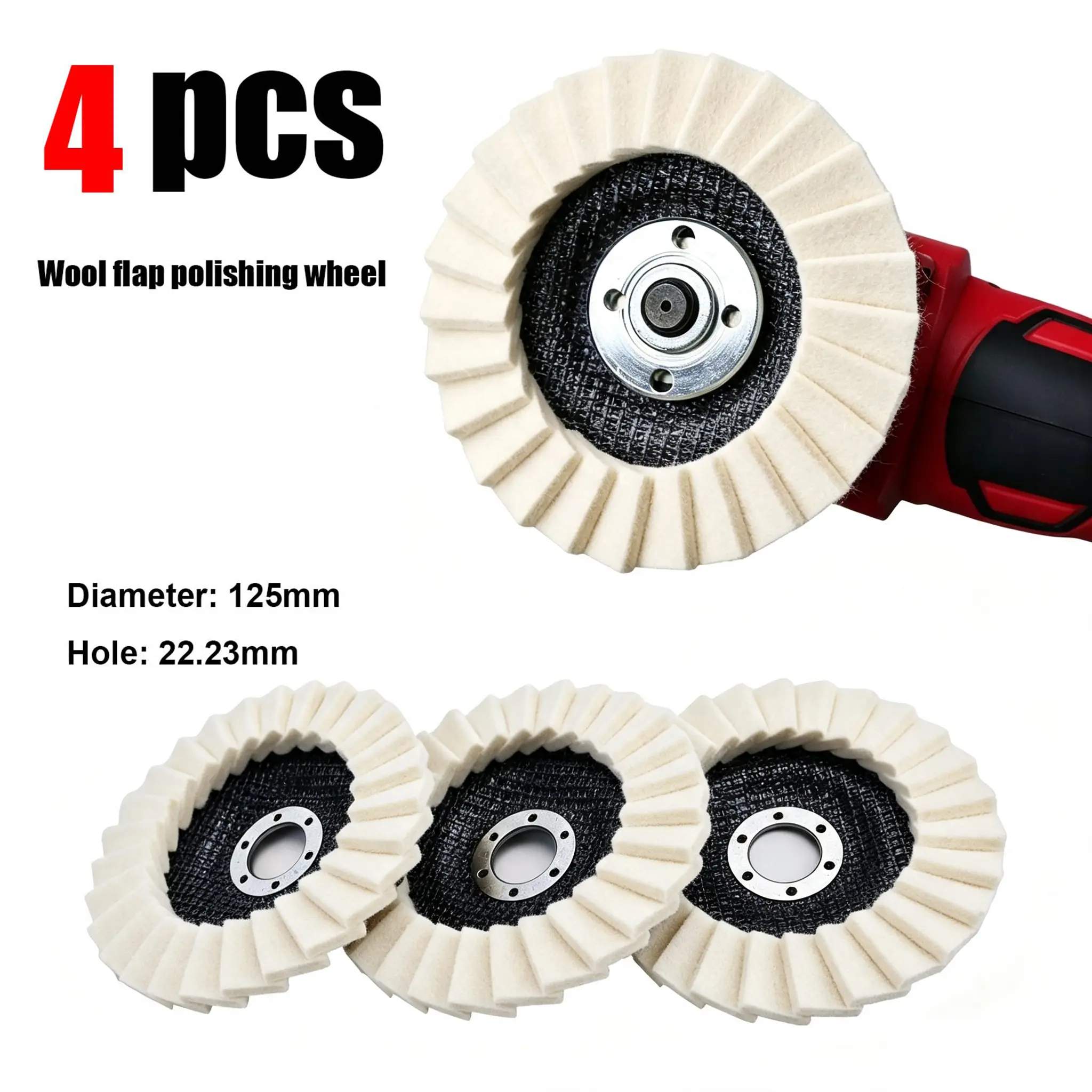 4PCS 5Inch Wool Polishing Wheels Set for Angle Grinders High Gloss Mirror Finish on Metal Glass Ceramic Stone Durable Efficient Design