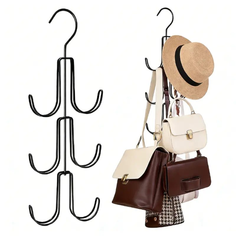 1 Pc Purse Hanger Organizer,Black Multi-Tier Bag Hanger,Closet Organizers And Storage,Heavy Duty,Rotatable,Space Saving,Handbags, Belts, Scarves,Multi-Hook,Place-saving,Closet Organizer, Pursehook ,SpaceSavingHacks , Tote Bags, Compact, Pouch Holder