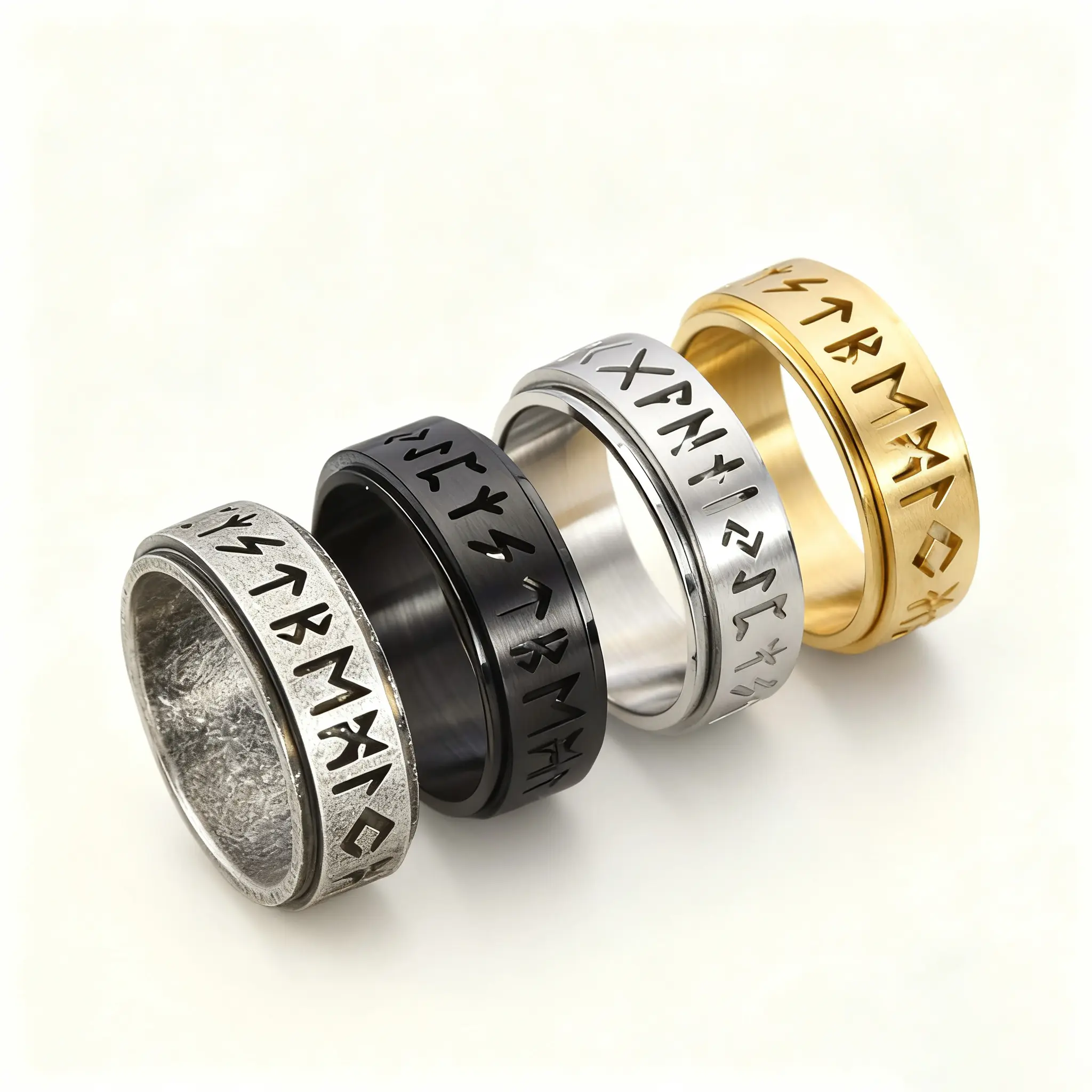 360-Degree Rotatable Viking Script Metal Coated Index Finger Spinner Ring, Vintage Statement Multi Ring, Everyday Wear Jewelry Accessory, Ideal Gift for Enthusiasts, Vintage Rings