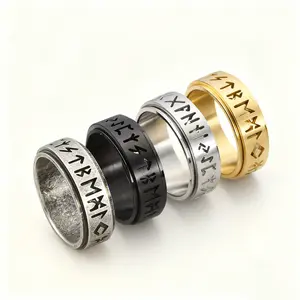360-Degree Rotatable Viking Script Metal Coated Index Finger Spinner Ring, Vintage Statement Multi Ring, Everyday Wear Jewelry Accessory, Ideal Gift for Enthusiasts, Vintage Rings