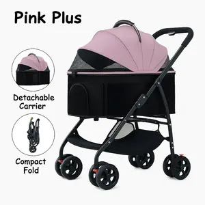 Foldable Pet Stroller with Storage, Convertible Pet Stroller for Cats & Small Dogs up to 15 lbs -  Durable Lightweight Alloy Chassis, 360 Degrees Rotation Spin Wheels for Outdoor Walks, Travel, Picnics, Visibility Panels both Front&Back | Easy to Install