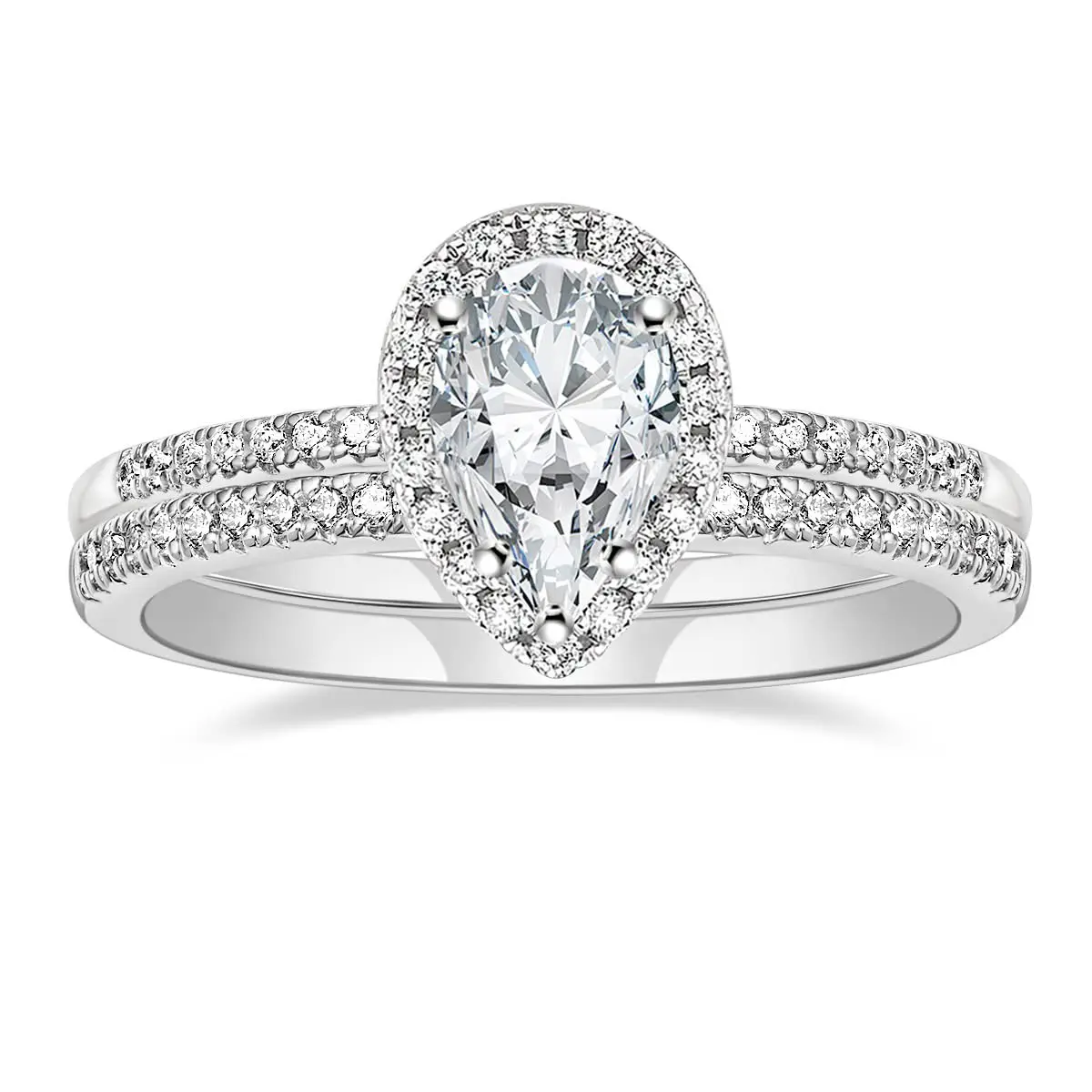 EAMTI 1.5CT 925 Sterling Silver Wedding Band Teardrop Bridal Rings Sets Halo Cubic Zirconia Solitaire Promise Engagement Rings for Women