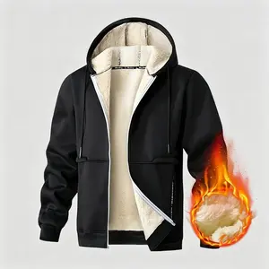 Men's Fitted Knit Hooded Jacket - Fleece-Lined Polyester, Soft, Longsleeves, Stretchy, Elastic Sleeves, Zip-Up, Multi-Function, Skin-Friendly, Heat-Retaining, Casual Motocross Daily Coat for Spring Autumn Winter