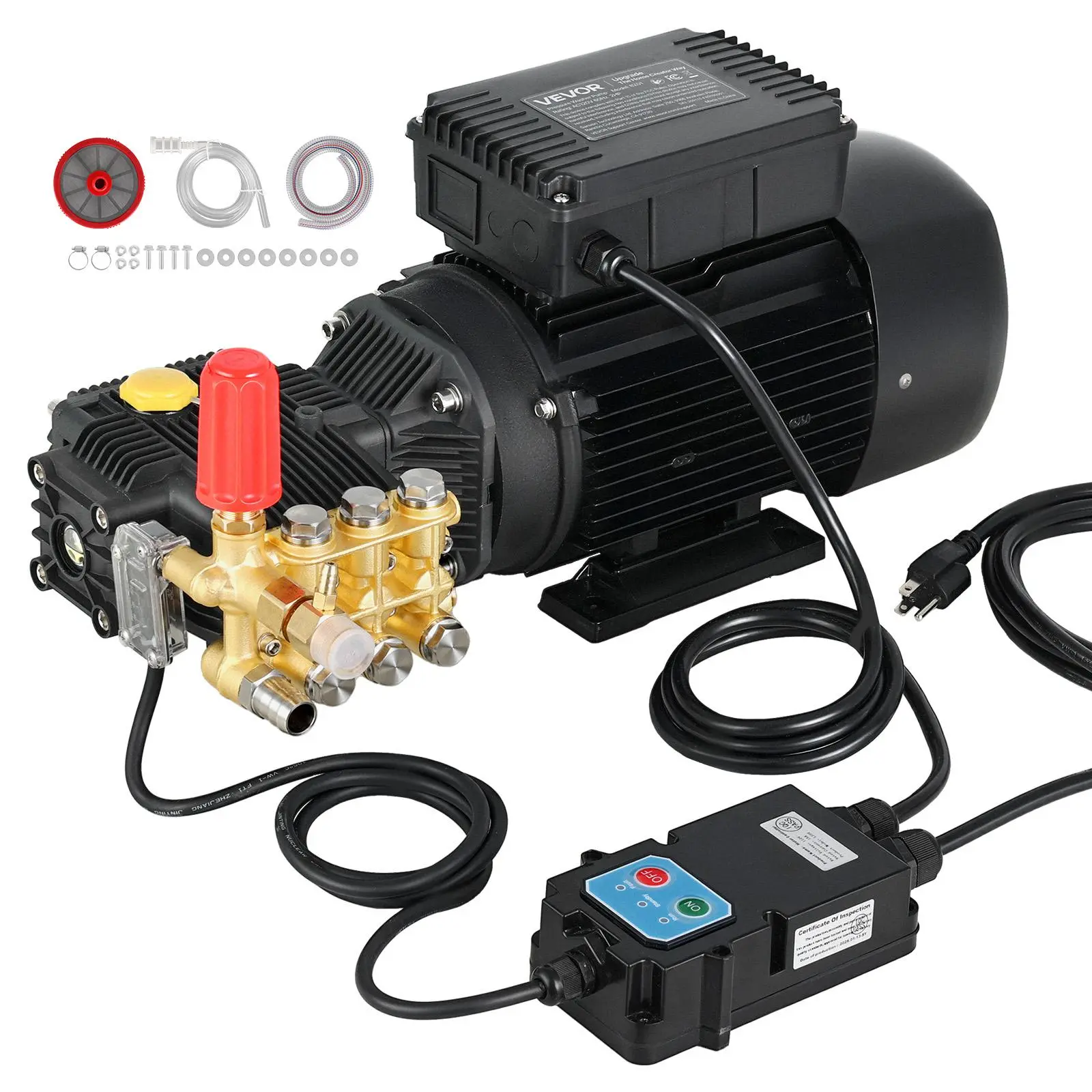 【Summerfinds】VEVOR Electric Pressure Washer Pump Kit, 1220 PSI 2.2 GPM Triplex Pump with 2 HP 120V Motor, Adjustable Pressure, 3/4" Inlet, 3/8" NPT Outlet, Power Washer Accessory for Car Washing, Driveways