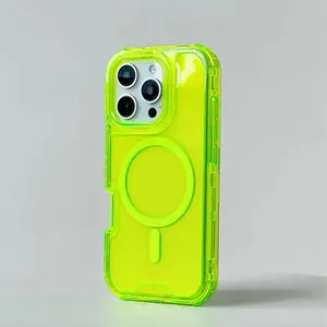 Neon Color Bumper Shockproof MagSafe Phone Case For iPhone 16 16pro max 14 15 Pro 13 11 12 Wireless Charging Clear Armor Cover