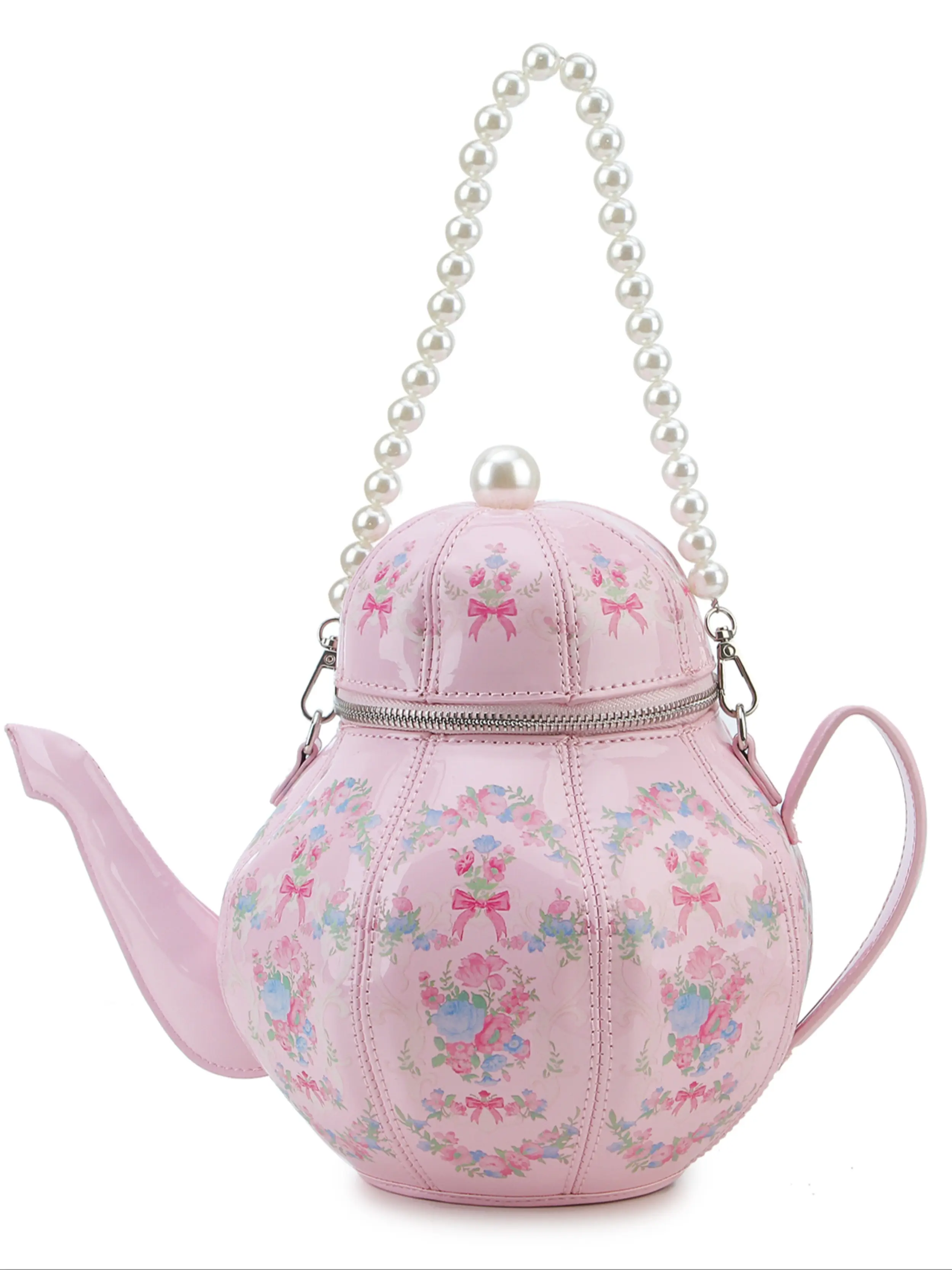 Novelty Teapot Shape Purses for Women Fashion Women's Handbag, Crossbody Bag with Pearl Wrist Strap, Printed Pattern, Stylish and Unique Design Personalized Accessory Gifts, Fashionable Unique Bags, PU Leather Bag