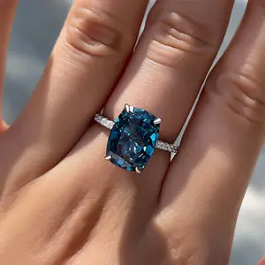 Maxine 5.0ct Cushion Cut Blue Stone Engagement Ring,5A Cubic Zirconia Women's Ring Jewelry,Promise Ring for Daily,Travel,Proposal,Wedding,Birthday,Anniversary