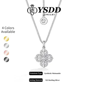 【#454 La Fleur】Single Flower Adjustable Full Moissanite Necklace vvs Synthetic Moissanite Necklace in 925 Sterling Silver Classic Cross Pendant