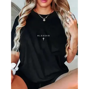 100% Cotton Unisex Blessed Cross Subtle Christian Minimalist Religious Faith T-Shirt Christ Christian Tops Casual Top