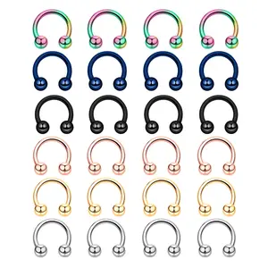 24Pcs 16G 316L Stainless Steel Curved Barbell Piercing Set, Colorful Horseshoe Eyebrow Rings Nose Rings Lip Rings, Hypoallergenic Body Piercing Jewelry for Women Men
