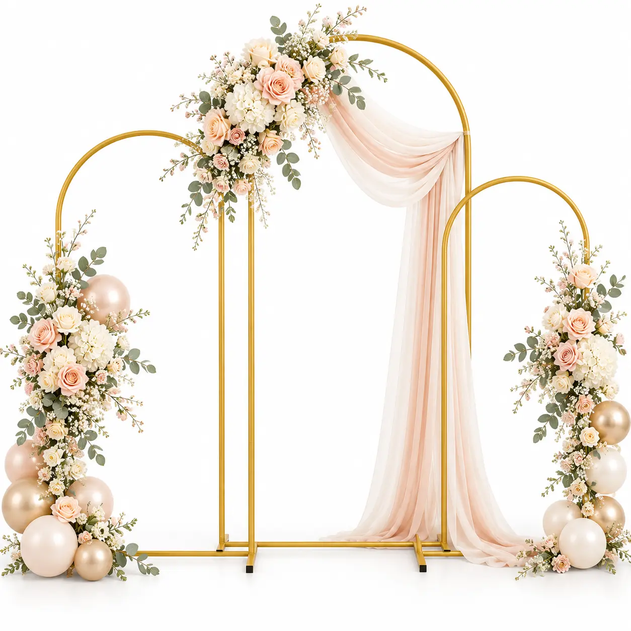 3 Set Iron Arch Backdrop Stand,7.2FT+6.6FT+6FT Wedding Moon Gate Frame With Stable Square Tube Base No Tools Needed Assembly Reusable Balloon Arch For Ceremony,Bridal Shower,Birthday,Graduation,Photo Booth Decor