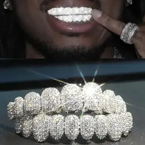 Iced Out 10 Top &10 Bottom 5A CZ Stones Teeth Grillz Punk Rapper 14K Gold Plated Zircon Tooth Caps For Mouth Jewelry