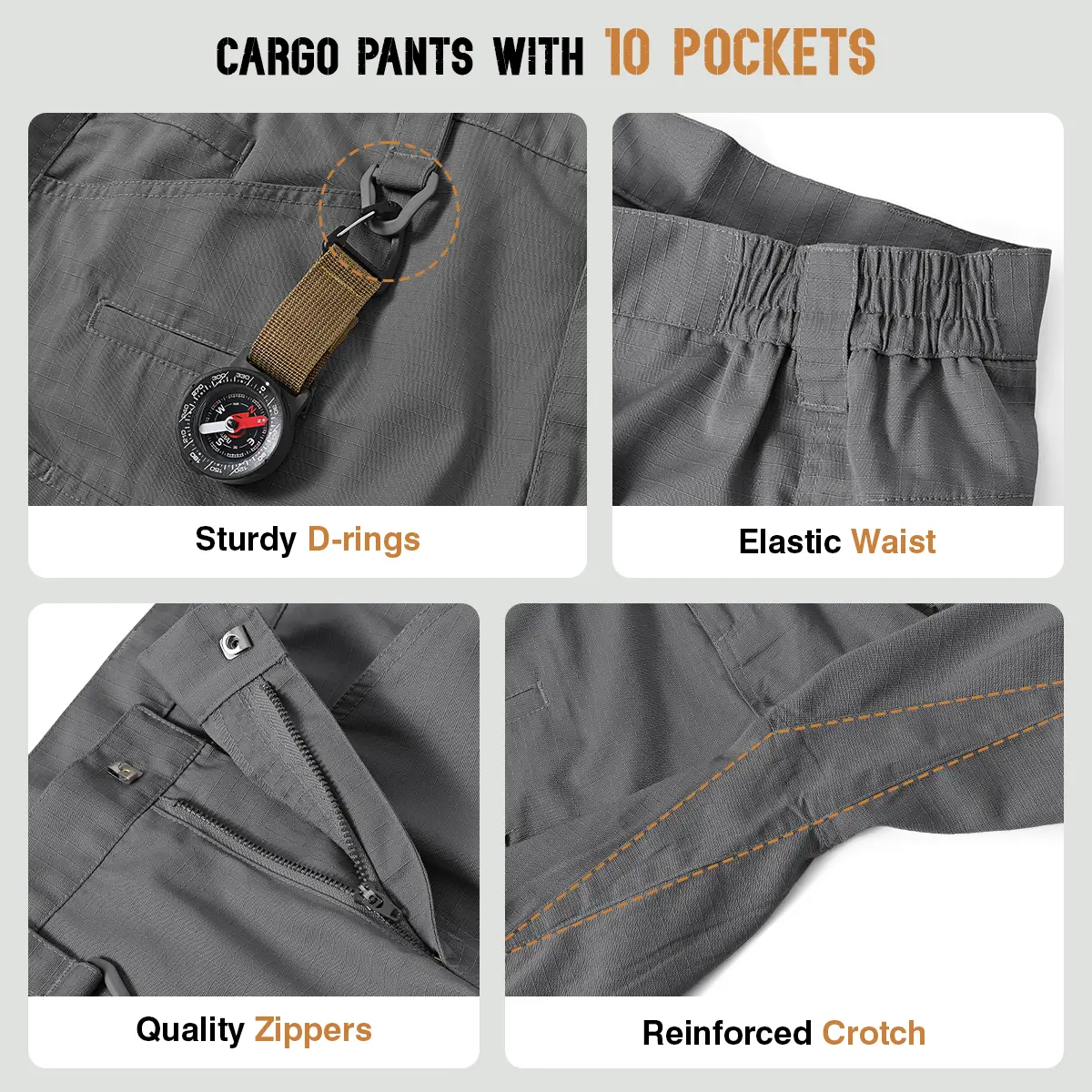 GOPUNE Men's Tactical Ripstop Pants Lightweight Water Resistant Cargo Hiking Work Pants With Multi Pockets for Outdoor Activities