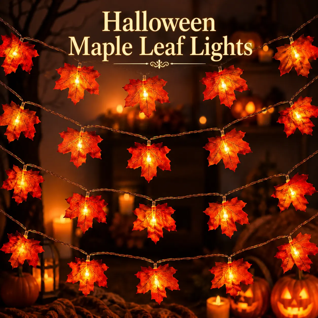 USB Powered Fall Lights, 20FT 40 LED Maple Leaf String Lights, Autumn Harvest Garland Decor for Thanksgiving, Halloween, Holiday Party and Home Decoration