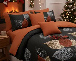 【Mother's day Sale】Brown/Black Leaf 9-Piece Bedspread Set – 2-in-1: Bedspread or Thin Quilt! Includes 2 print + 4 solid curtains | Bamboo microfiber, silky soft, zero irritation, moisture-wicking & fade resistant. All-season for Queen/King/Cal King