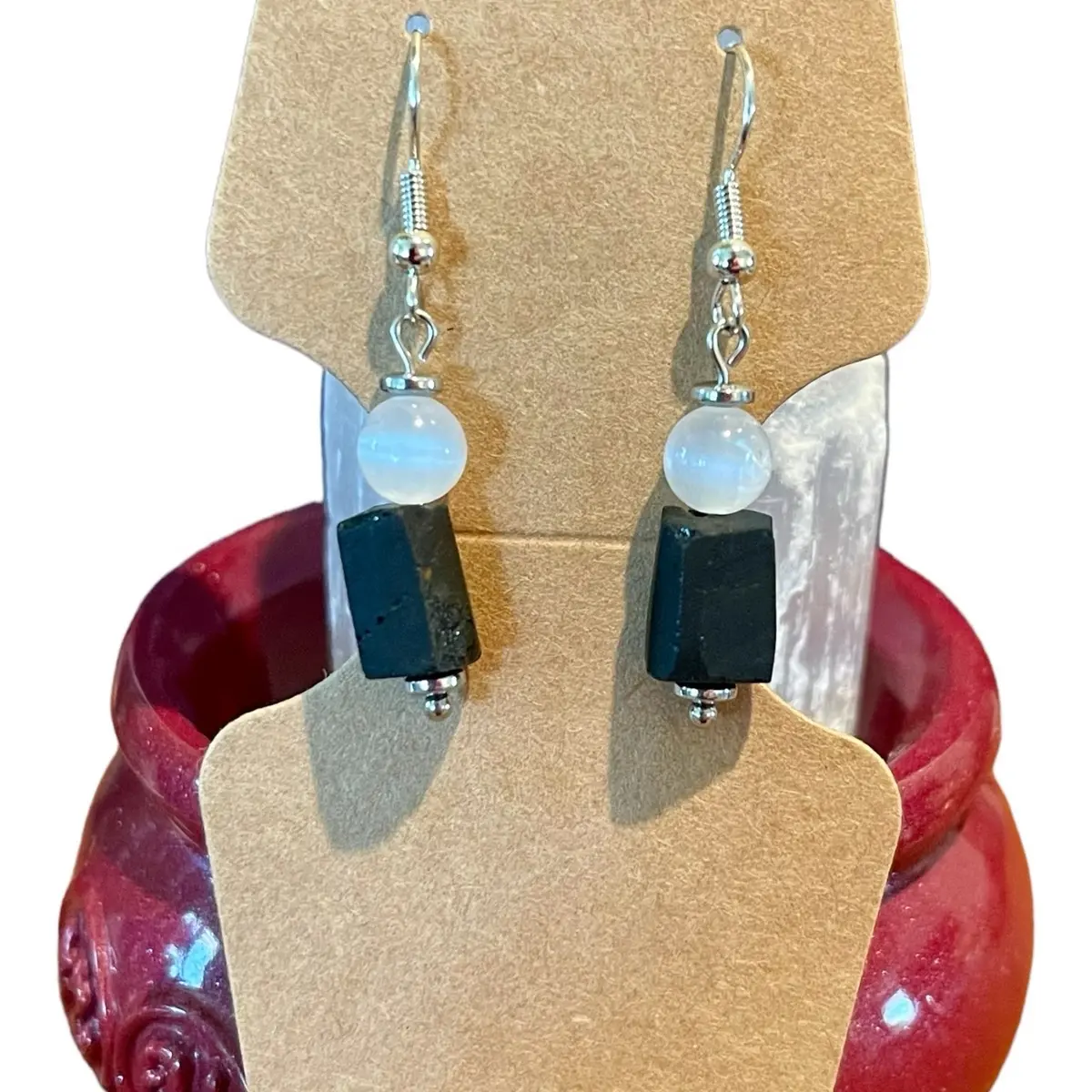 Tourmaline and Selenite Earrings | Evil Eye Charms