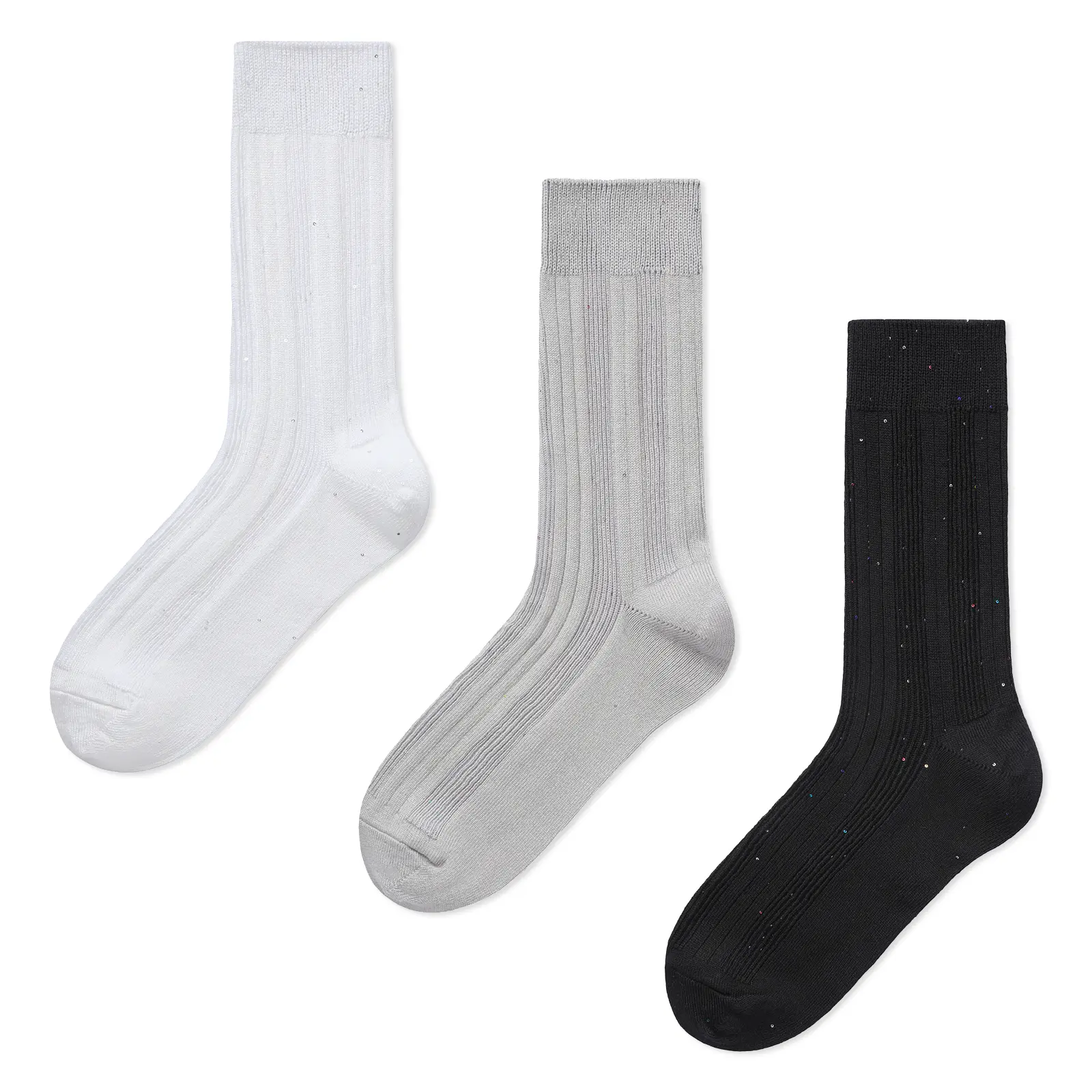 Gaoso Women's Glitter Socks 3 Pairs Sequin Metallic Shimmer Socks Funky Thin Breathable Mid Calf Socks