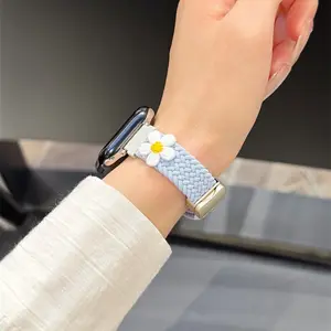 Flower Woven Watch Band, Floral Handmade Braided Replacement Strap Compatible with Apple Watch iWatch All Series (Strap Only)