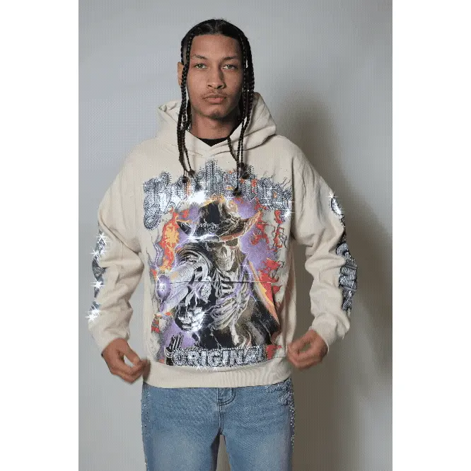 Bixner Beige Rhinestone Oversized Hoodie