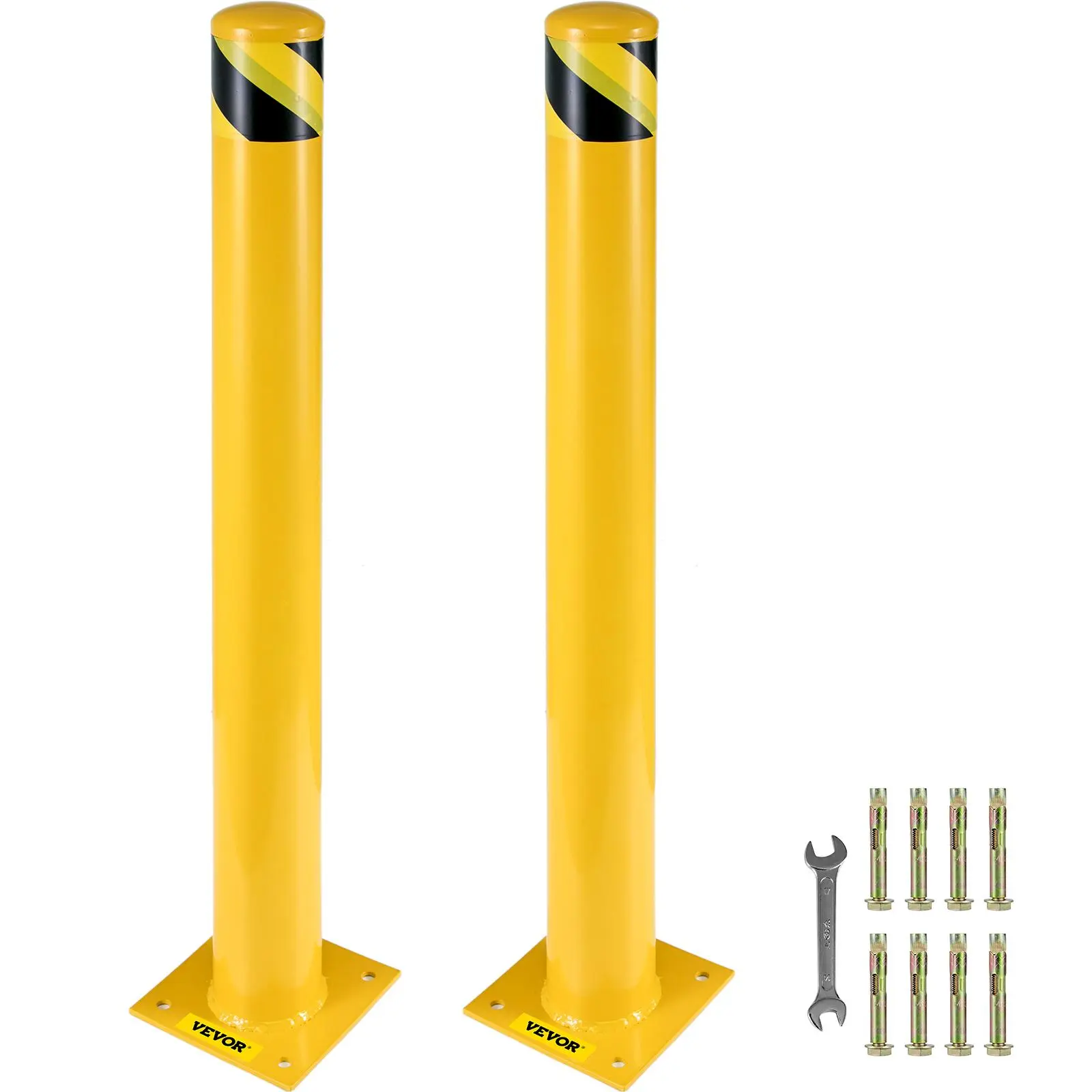 VEVOR Safety Bollard,  42 Inch Height Bollard Post, 5.5 Inch Diameter Steel Pipe Safety Bollard Post, Yellow Steel Bollard, Steel Safety Bollard with 8 Anchor Bolts, Perfect for Traffic-Sensitive Area#BacktoSchool