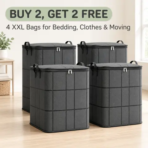 210L XXL Foldable Storage Bags, Heavy-Duty Non-Woven Fabric, Reinforced Stitching & Handles, Smooth Dual Zippers, Dust & Moisture Proof, Space Saving Organizer for Quilts, Bedding, Seasonal Clothes, Moving & Camping, Buy 2 Get 2 Free 4-Pack