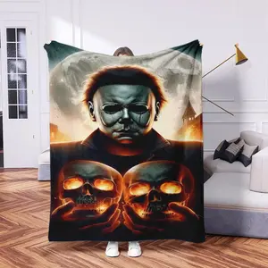 Horror Movie Michael Myers Flannel Blanket, Soft Warm Halloween Gift, Sofa Home Decor, Living Room Decor, Ideal for Friends, Polyester Print Fabric