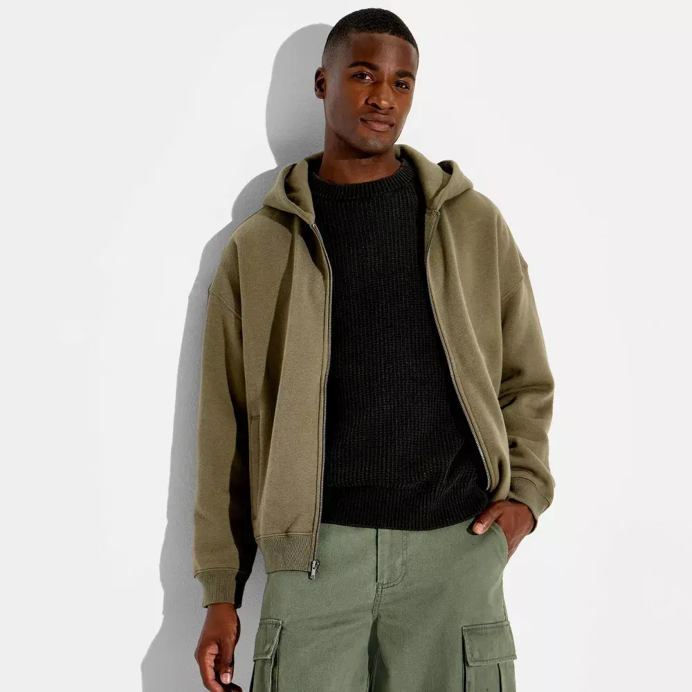 Men's Full Zip Hooded Sweatshirt - Original Use Olive Green XXL