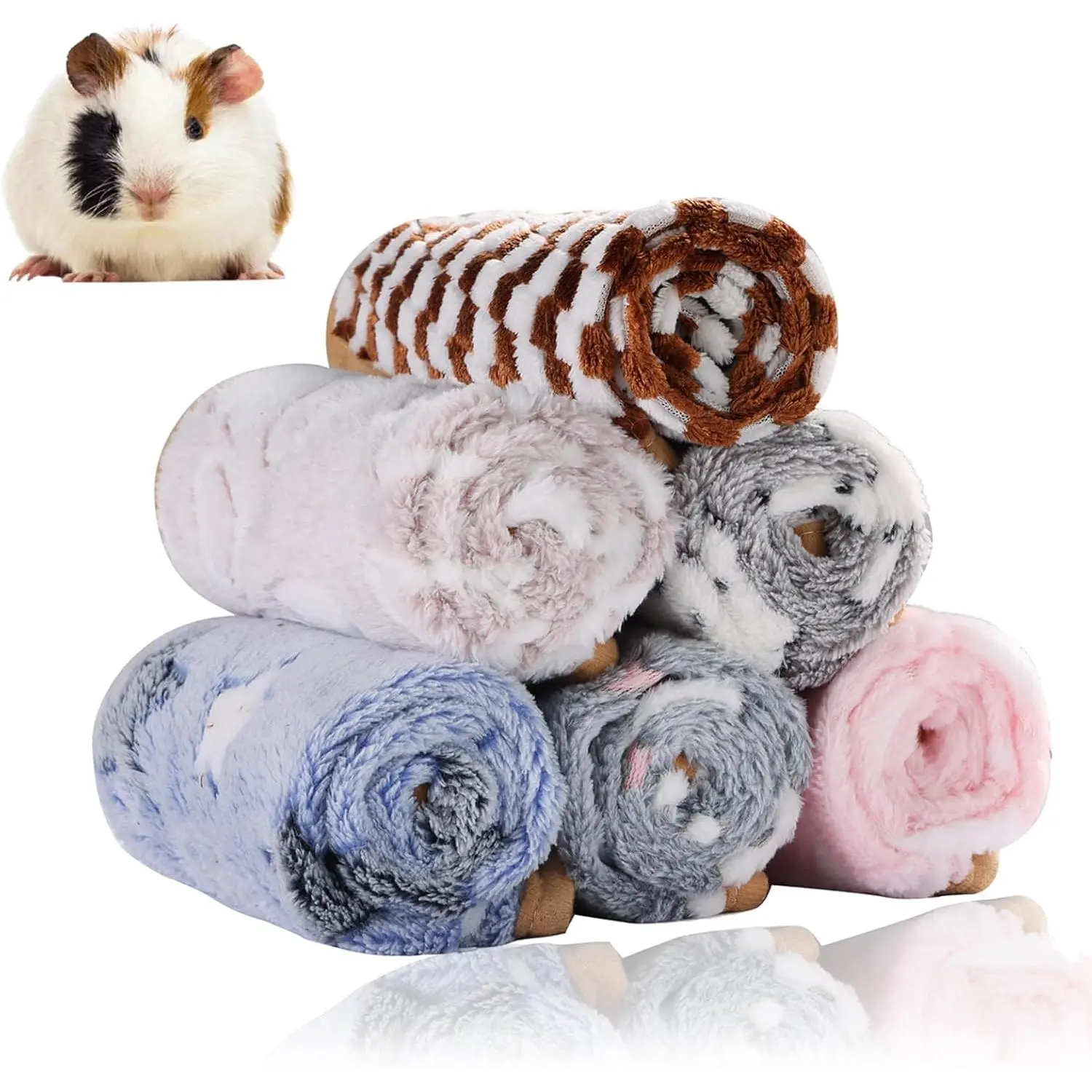 Guinea Pig Fleece Blankets 6 count  & Washable Small  Cage Liners Sleep Mat Bedding Pad for Hamster Chinchilla  Hedgehog (S-7.9 x 7.9 Inch)