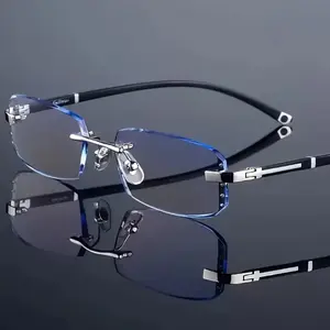 Two Pairs of Frameless Smart Glasses for Men - Featuring a Retro PC Frame, Available in +1.0 to -3.5 Diopters,, Stylish Look, a Perfect Gift for Him