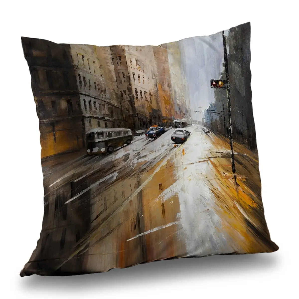 360 Stand Abstract City Street Poly Twill Fabric Cushion, 14x14 in, Lightweight, Model C1PT1414Z7CY12, for Living Room Building Decor