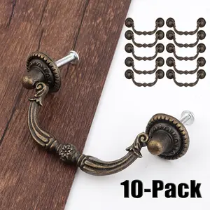 Dazone 10-Pack Vintage Drop Bail Drawer Pulls Antique Bronze Cabinet Handles Zinc Alloy Retro Design 3 Inch / 3.75 inch Hole Spacing Easy Install