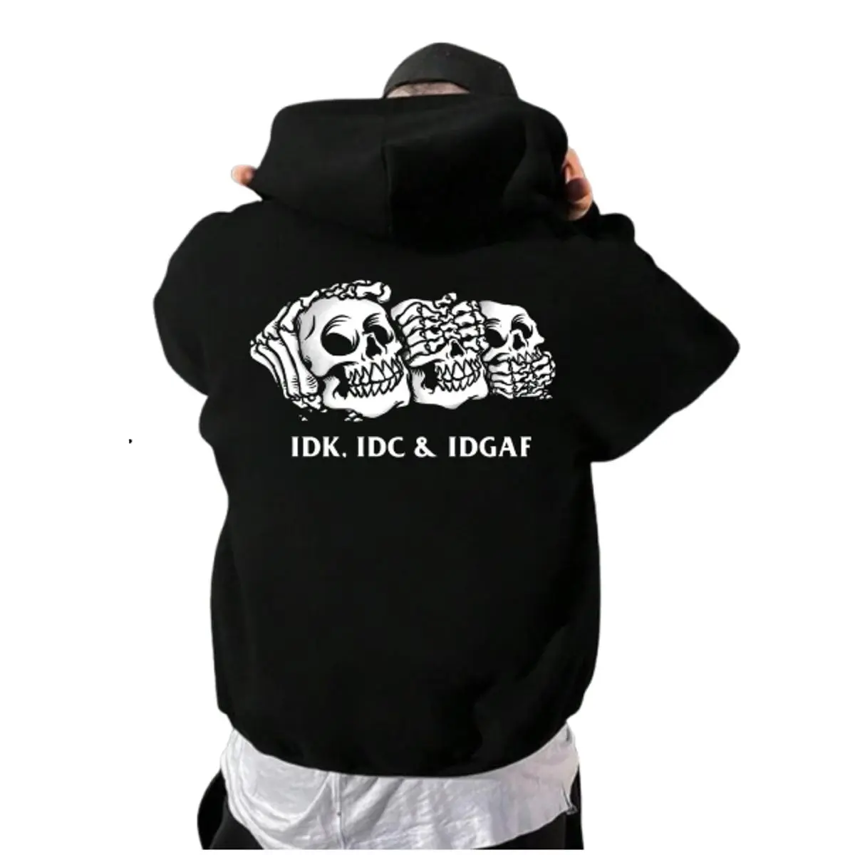 Funny Skeleton Hoodie, Stuck Between Idk Idc And Idgaf, American Flag Skull Meme Sweatshirt, Sarcastic Graphic T Shirt, Unisex Sweater Pullover Tee