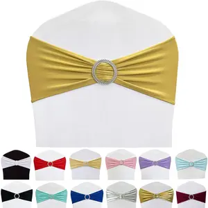 Spandex Chair Sashes Bands 50PCS Stretch Chair Ties Bows with Slider for Wedding Party Banquet Decoration (Gold)-