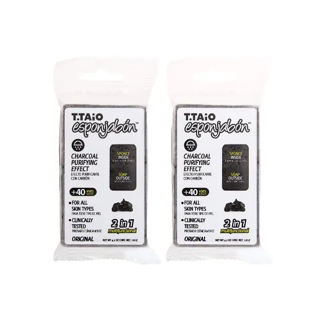 T.Taio Charcoal Soap-Infused Glycerin Sponge, Limited Edition Daily Exfoliating Acne Cleanser for Adults’ Skin Repair & Cleaning, All Skin Types, 2-Pack (4 oz), Acne Cleansers, Skin Detox