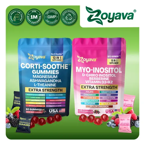 Soothe & Smooth Bundle (Gummies) - Zoyava Cortisol and Myo-Inositol All-in-One Dietary Supplement for Fitness & Healthcare - Mixed Berry Flavored - MADE IN USA